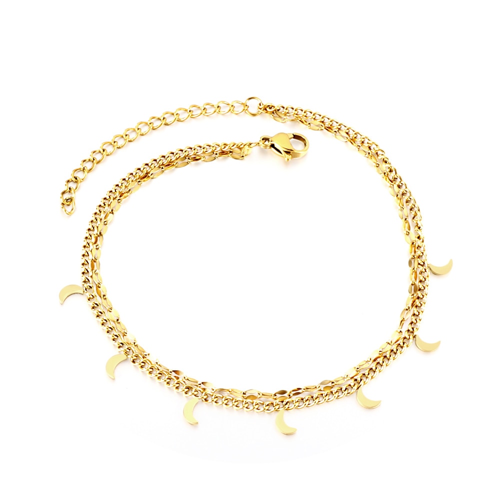 ASON Vintage Moon Accessories Multi-layer Chain Anklet With Extender Gold Color Stainless Steel For Women Boho Jewelry Gift asonjewelry